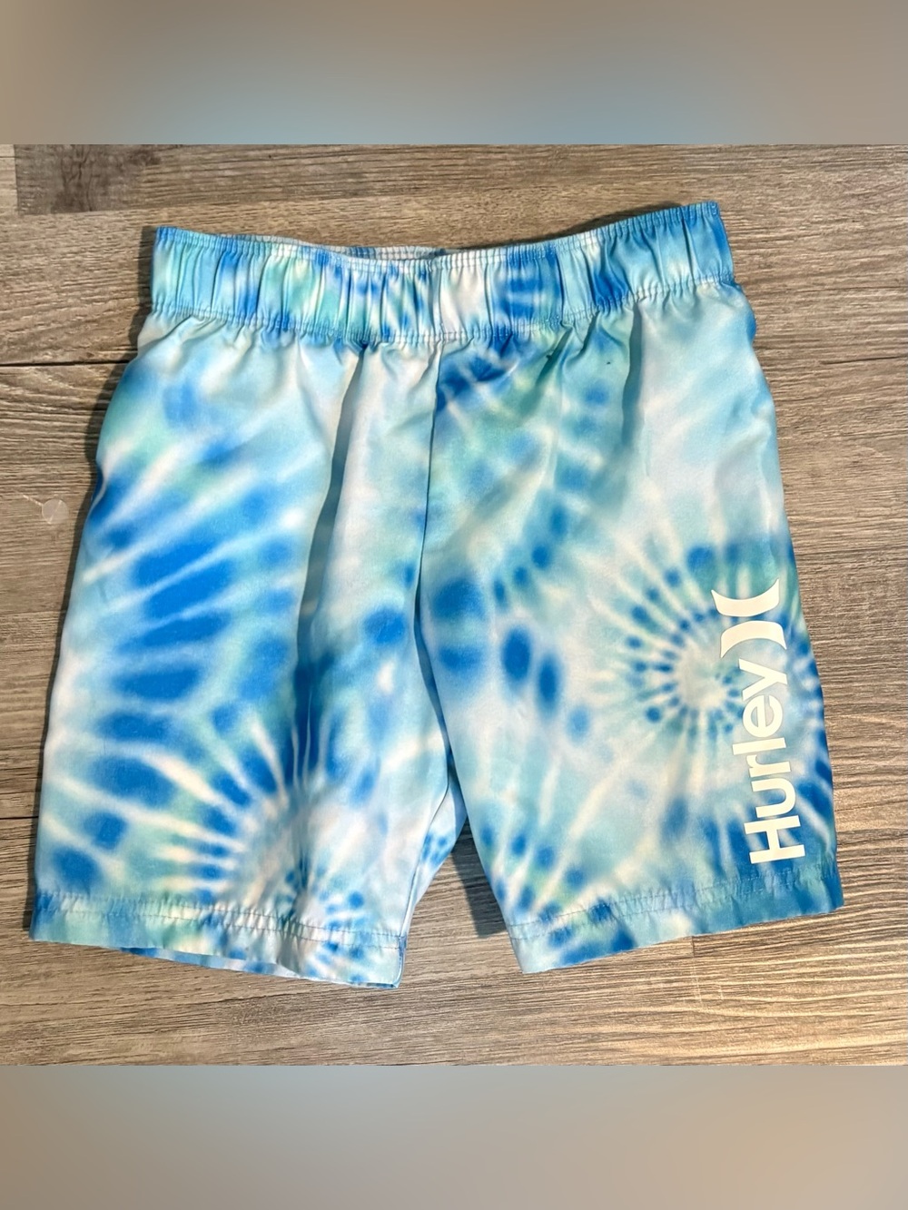 Hurley Blue and White Tie-Dye Kids Swim Shorts . Boys size 5